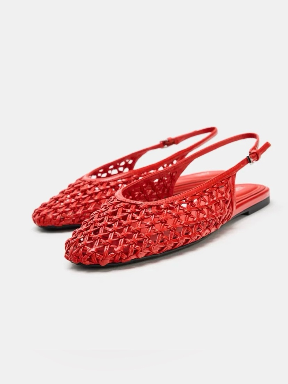 ZARA Red Braided Slingback Ballet Flats | Size 6.5 | Retail $75.90 | NWT